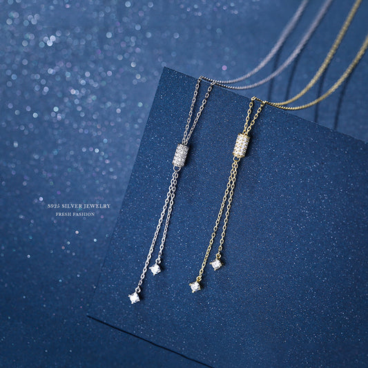 S925 Sterling Silver Diamond-studded Necklace Female Simple Sweater Chain