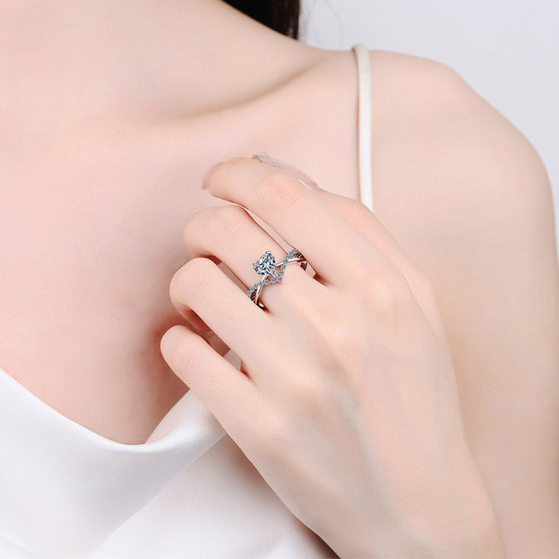 Sterling Silver Love 1 Karat Moissanite Ring