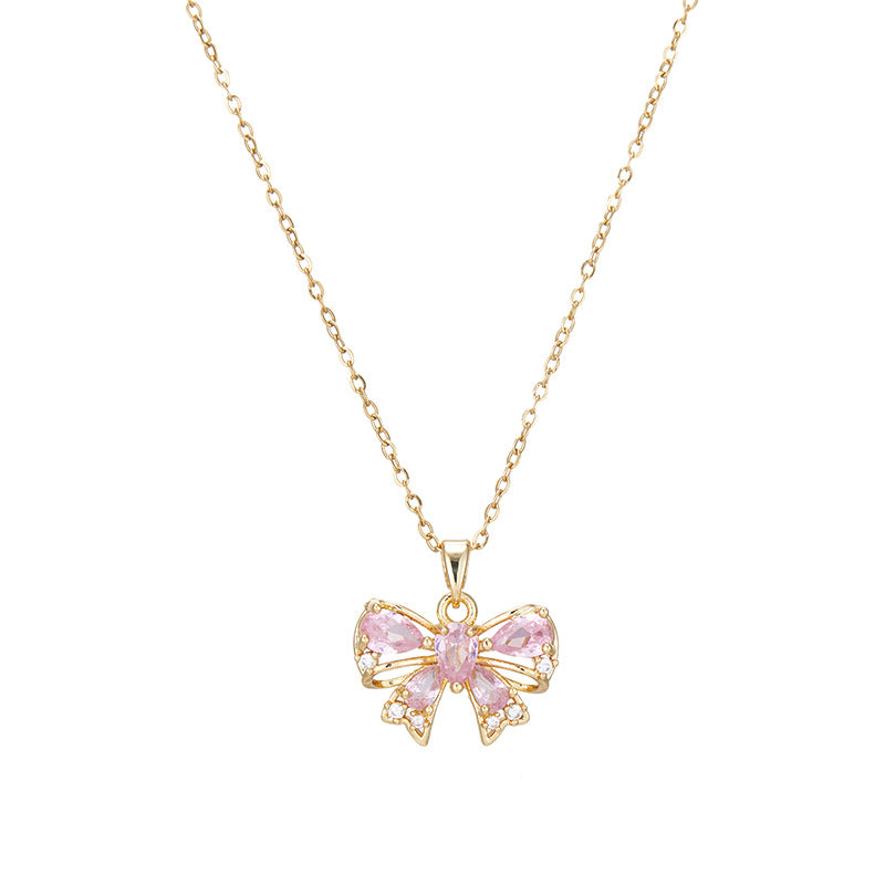 New Bow Necklace Women's High-grade All-match Inlaid Zircon Hanging