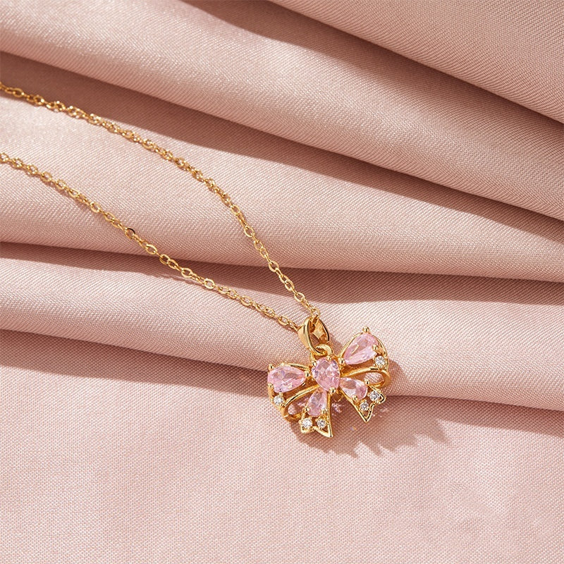 New Bow Necklace Women's High-grade All-match Inlaid Zircon Hanging